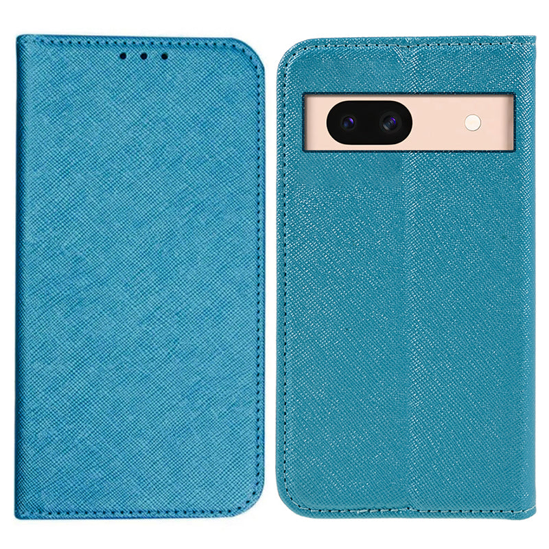 For Google Pixel 8a Cell Phone Case Cross Texture Anti-Scratch Wallet Stand PU Leather Cover - Yellow