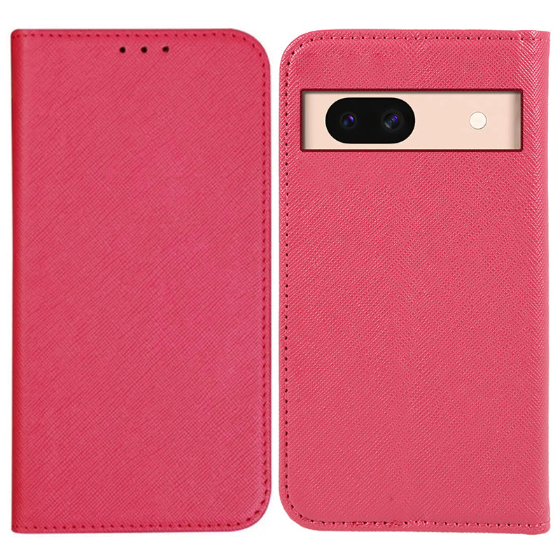 For Google Pixel 8a Cell Phone Case Cross Texture Anti-Scratch Wallet Stand PU Leather Cover - Yellow