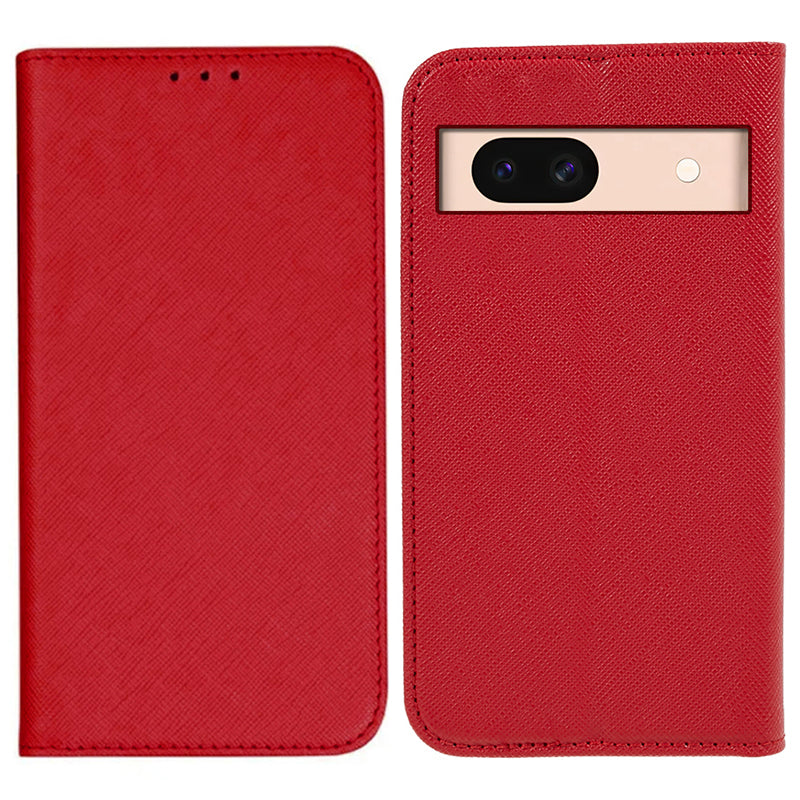 For Google Pixel 8a Cell Phone Case Cross Texture Anti-Scratch Wallet Stand PU Leather Cover - Yellow
