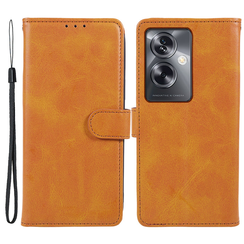 For Oppo A79 5G Phone Cover Calf Texture PU Leather Wallet Stand Shell Phone Case - Khaki