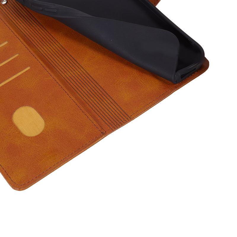 For Oppo A79 5G Phone Cover Calf Texture PU Leather Wallet Stand Shell Phone Case - Khaki