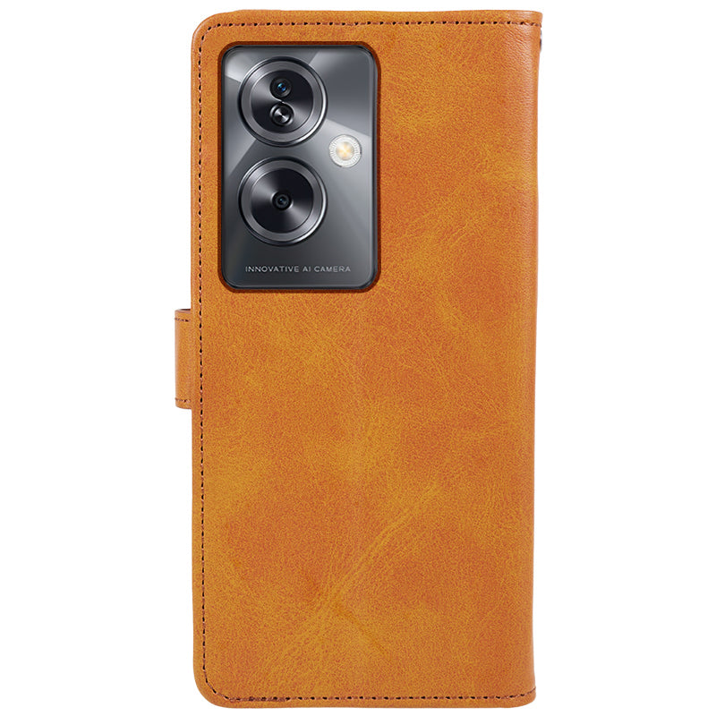 For Oppo A79 5G Phone Cover Calf Texture PU Leather Wallet Stand Shell Phone Case - Khaki