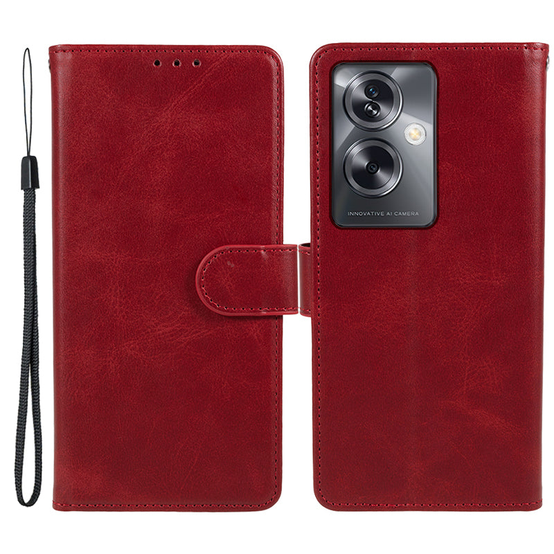For Oppo A79 5G Phone Cover Calf Texture PU Leather Wallet Stand Shell Phone Case - Khaki
