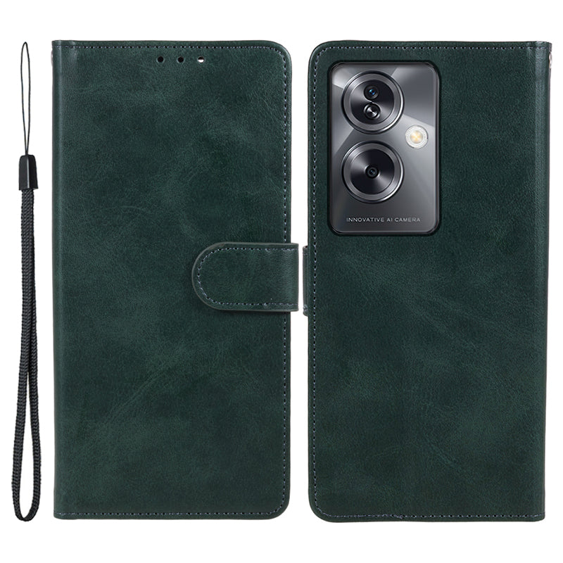 For Oppo A79 5G Phone Cover Calf Texture PU Leather Wallet Stand Shell Phone Case - Khaki
