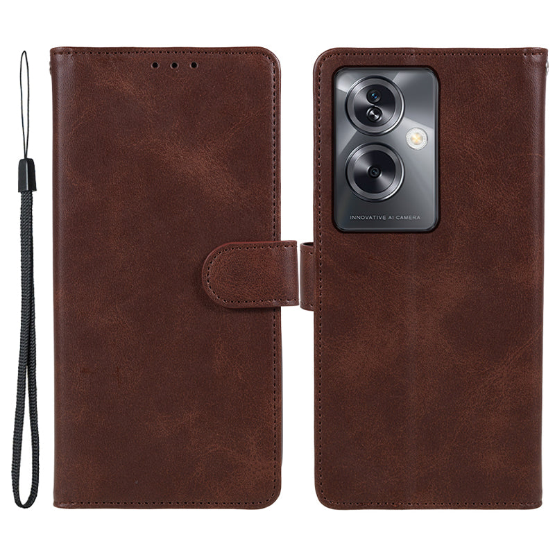 For Oppo A79 5G Phone Cover Calf Texture PU Leather Wallet Stand Shell Phone Case - Khaki