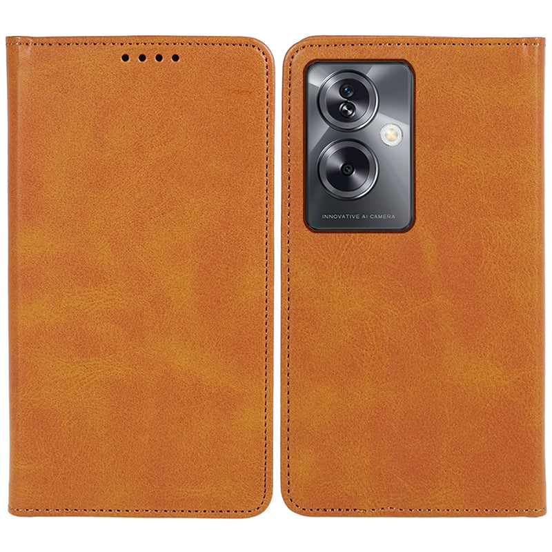 For Oppo A79 5G / A2 5G Case Anti-fall Calf Texture Business Style PU Leather Wallet Phone Cover - Khaki