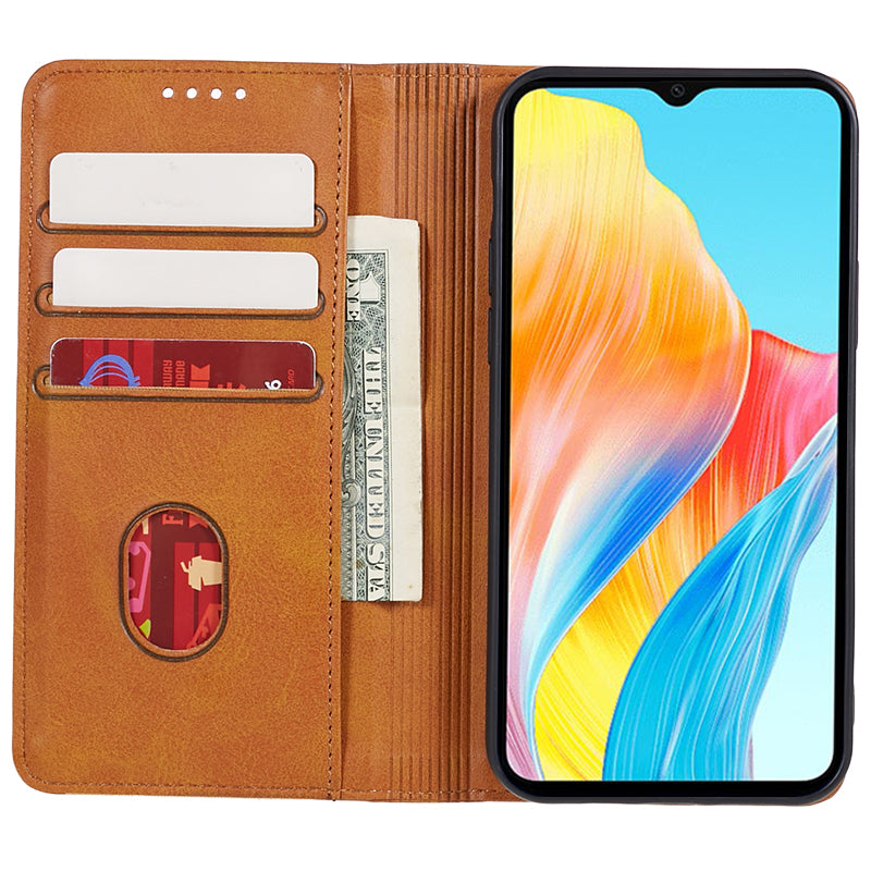 For Oppo A79 5G / A2 5G Case Anti-fall Calf Texture Business Style PU Leather Wallet Phone Cover - Khaki