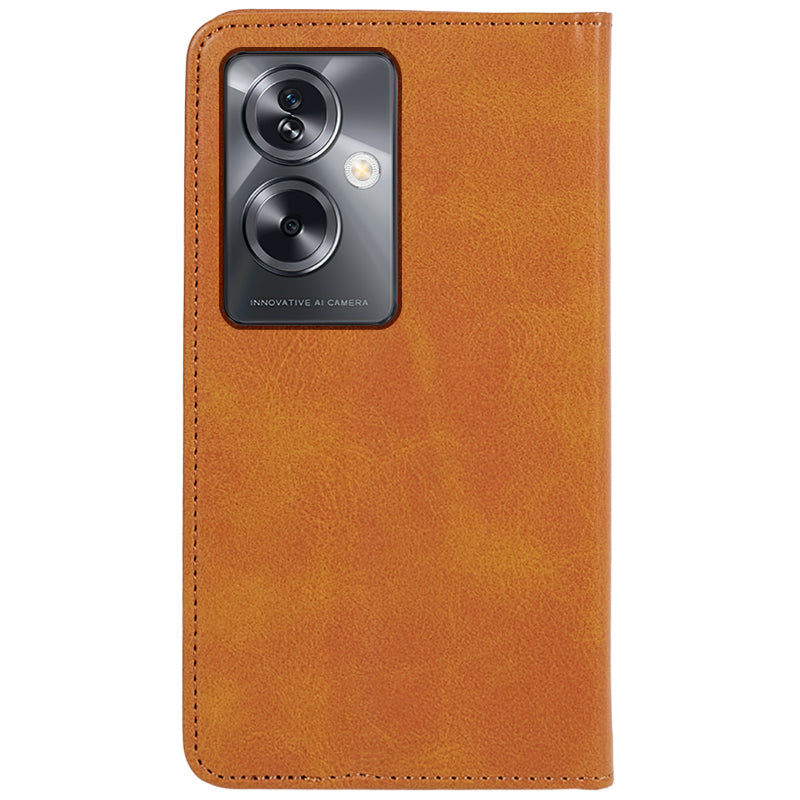 For Oppo A79 5G / A2 5G Case Anti-fall Calf Texture Business Style PU Leather Wallet Phone Cover - Khaki