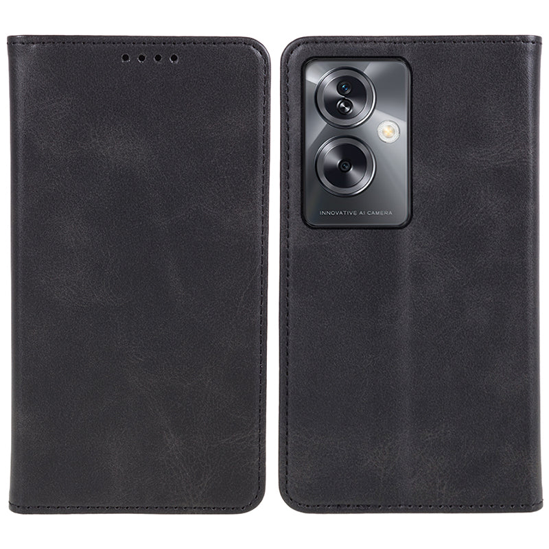 For Oppo A79 5G / A2 5G Case Anti-fall Calf Texture Business Style PU Leather Wallet Phone Cover - Khaki