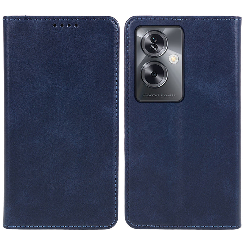 For Oppo A79 5G / A2 5G Case Anti-fall Calf Texture Business Style PU Leather Wallet Phone Cover - Khaki