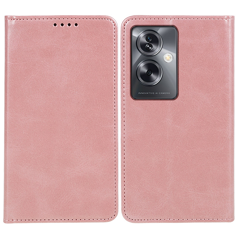 For Oppo A79 5G / A2 5G Case Anti-fall Calf Texture Business Style PU Leather Wallet Phone Cover - Khaki