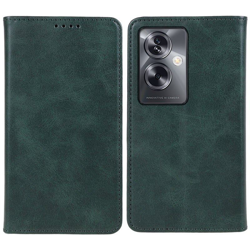 For Oppo A79 5G / A2 5G Case Anti-fall Calf Texture Business Style PU Leather Wallet Phone Cover - Khaki