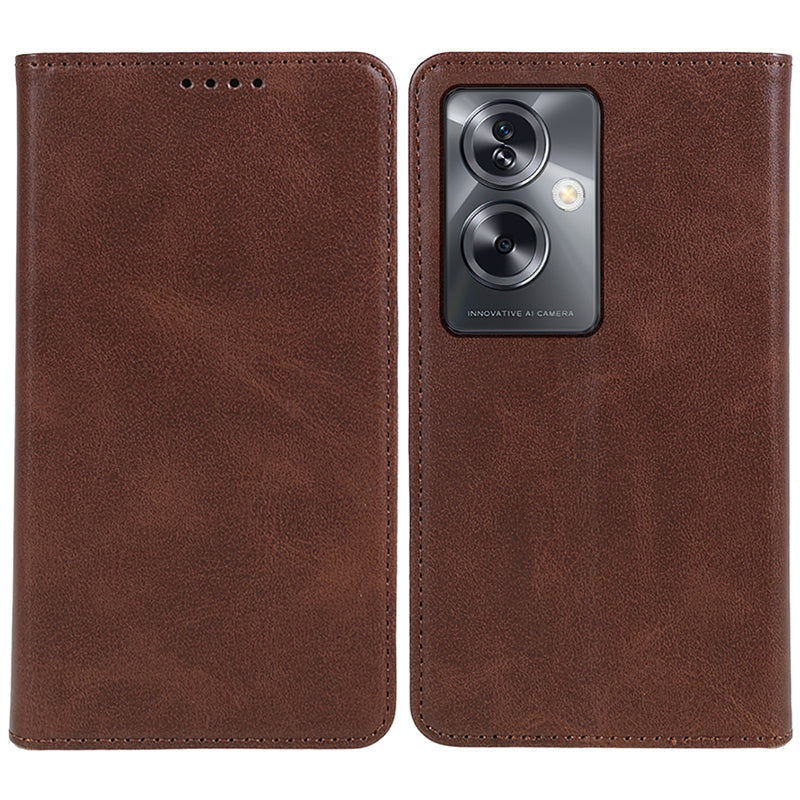 For Oppo A79 5G / A2 5G Case Anti-fall Calf Texture Business Style PU Leather Wallet Phone Cover - Khaki