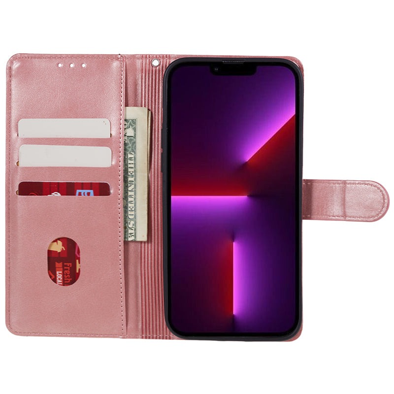 Cell Phone Cover for Motorola Moto G54 5G Case Slim-Fit PU Leather Wallet Stand Shell - Rose Gold