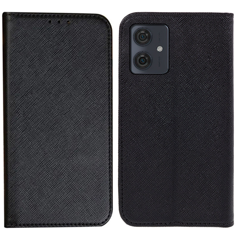 For Motorola Moto G54 5G Case Cross Texture Magnetic Closing Leather Phone Cover with Wallet Stand - Black