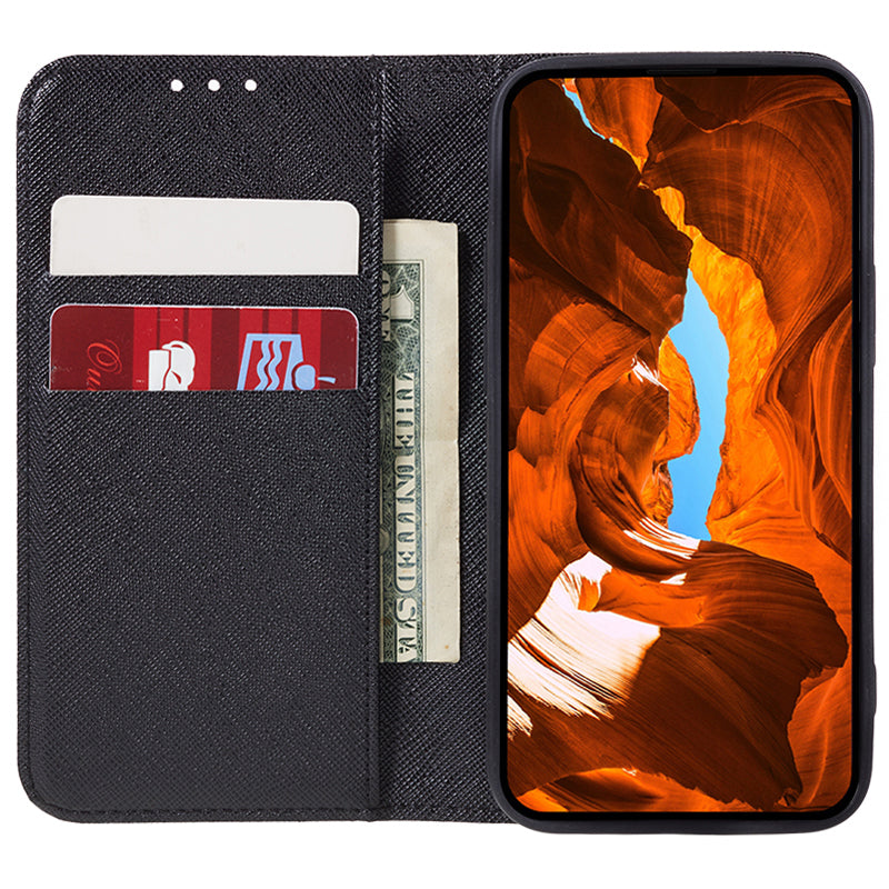 For Motorola Moto G54 5G Case Cross Texture Magnetic Closing Leather Phone Cover with Wallet Stand - Black