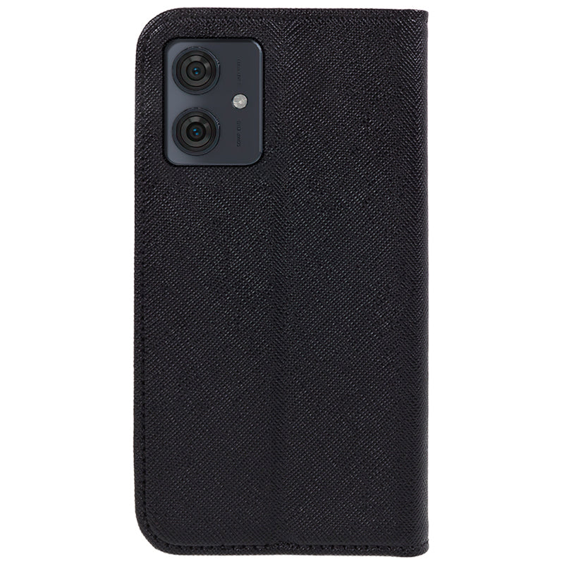 For Motorola Moto G54 5G Case Cross Texture Magnetic Closing Leather Phone Cover with Wallet Stand - Black