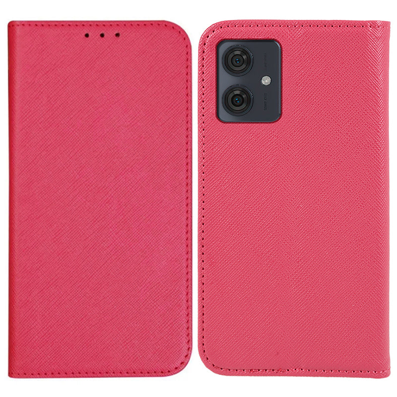 For Motorola Moto G54 5G Case Cross Texture Magnetic Closing Leather Phone Cover with Wallet Stand - Black