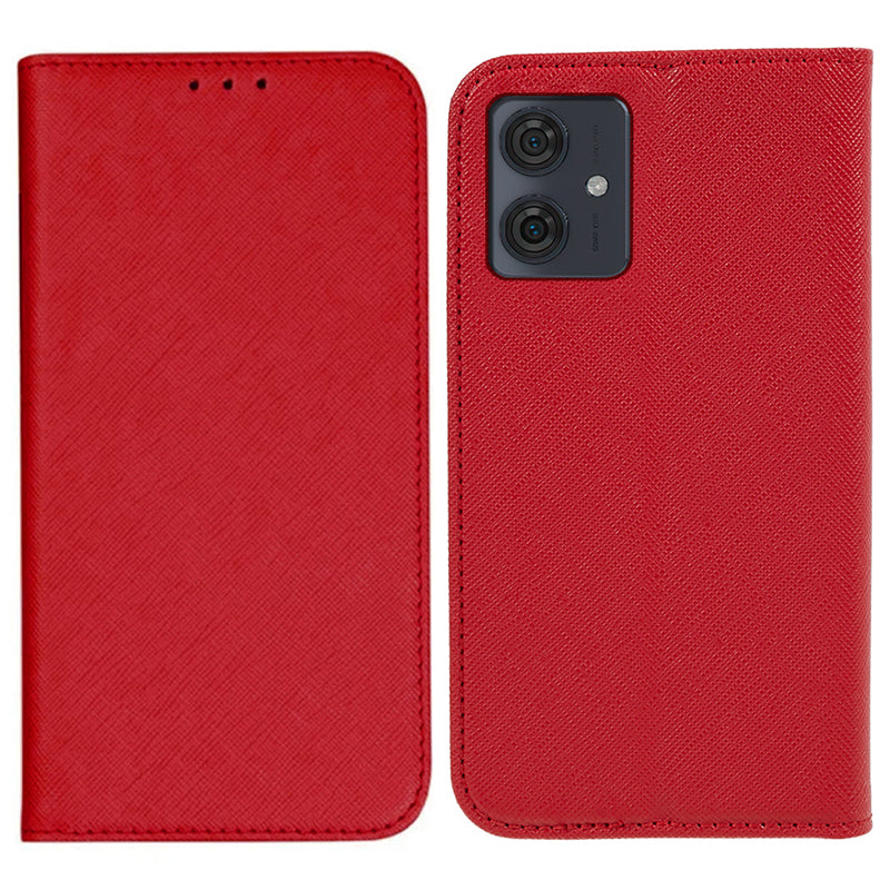 For Motorola Moto G54 5G Case Cross Texture Magnetic Closing Leather Phone Cover with Wallet Stand - Black