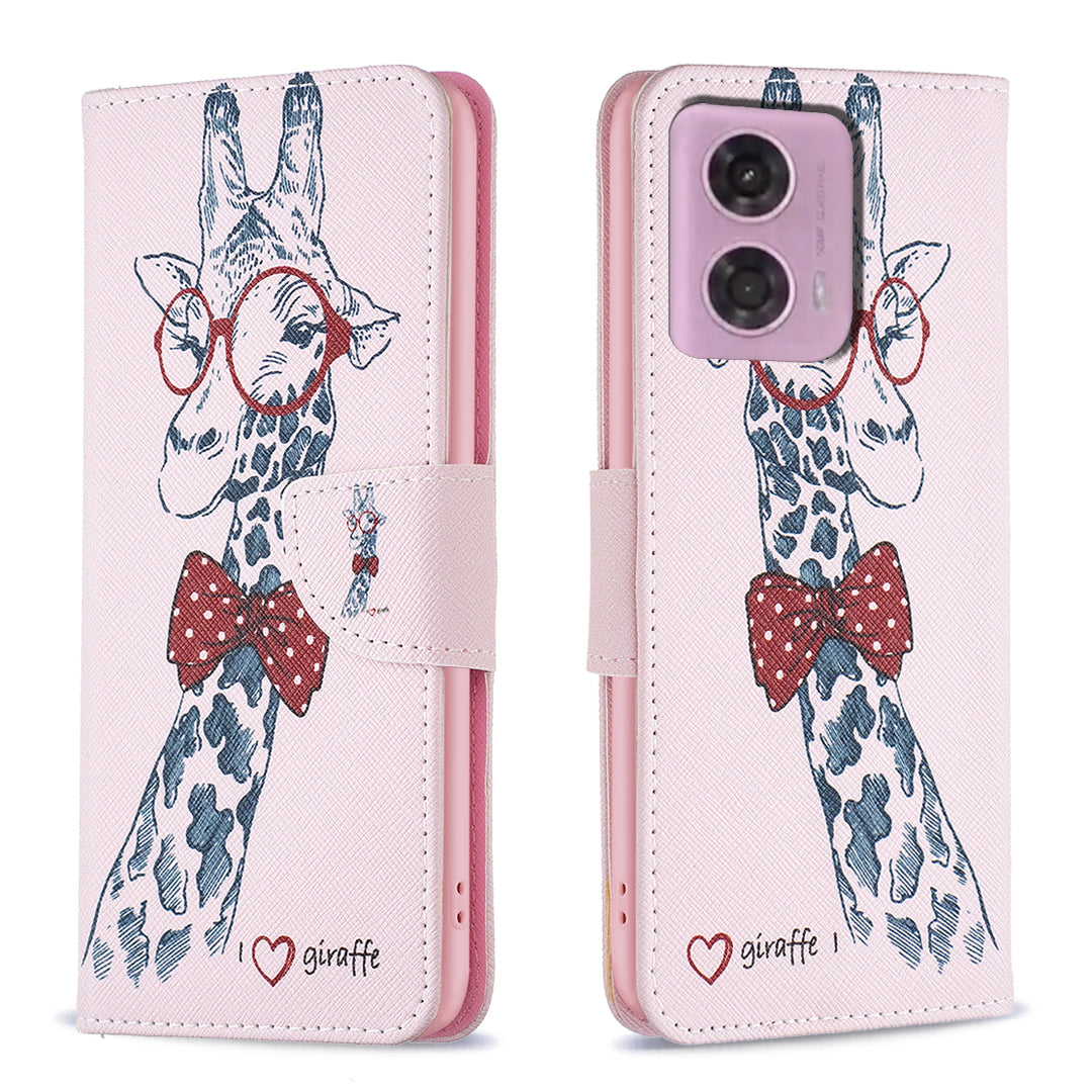 For Motorola Moto G34 5G Flip Leather Wallet Case Card Holder Pattern Phone Cover - Bear