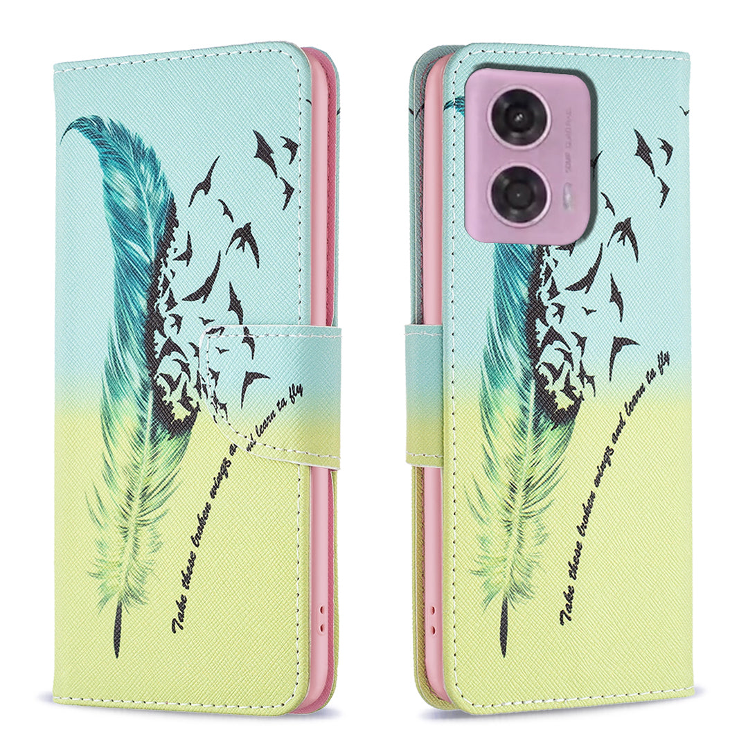 For Motorola Moto G34 5G Flip Leather Wallet Case Card Holder Pattern Phone Cover - Bear