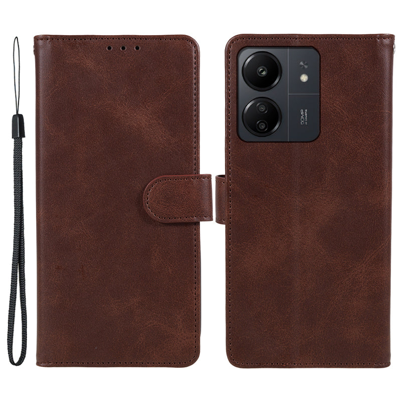 Magnetic Phone Case for Xiaomi Redmi 13C 4G / Poco C65 4G PU Leather Wallet Stand Cover - Brown