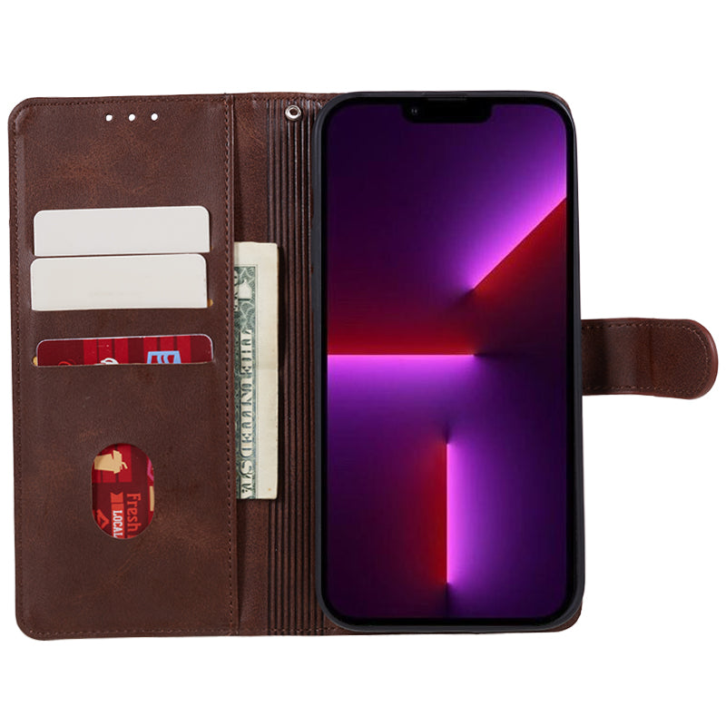 Magnetic Phone Case for Xiaomi Redmi 13C 4G / Poco C65 4G PU Leather Wallet Stand Cover - Brown