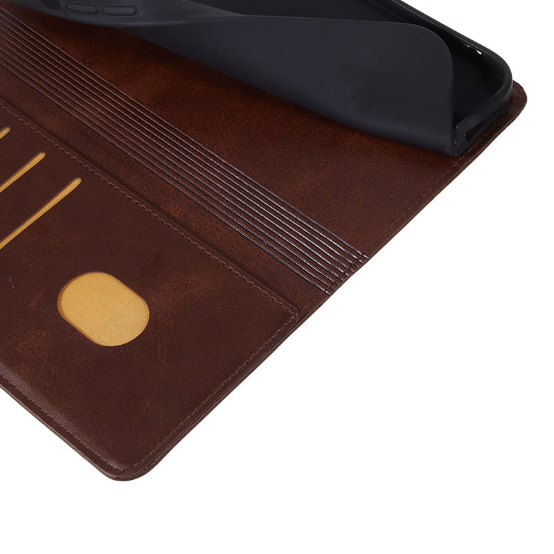 Magnetic Phone Case for Xiaomi Redmi 13C 4G / Poco C65 4G PU Leather Wallet Stand Cover - Brown