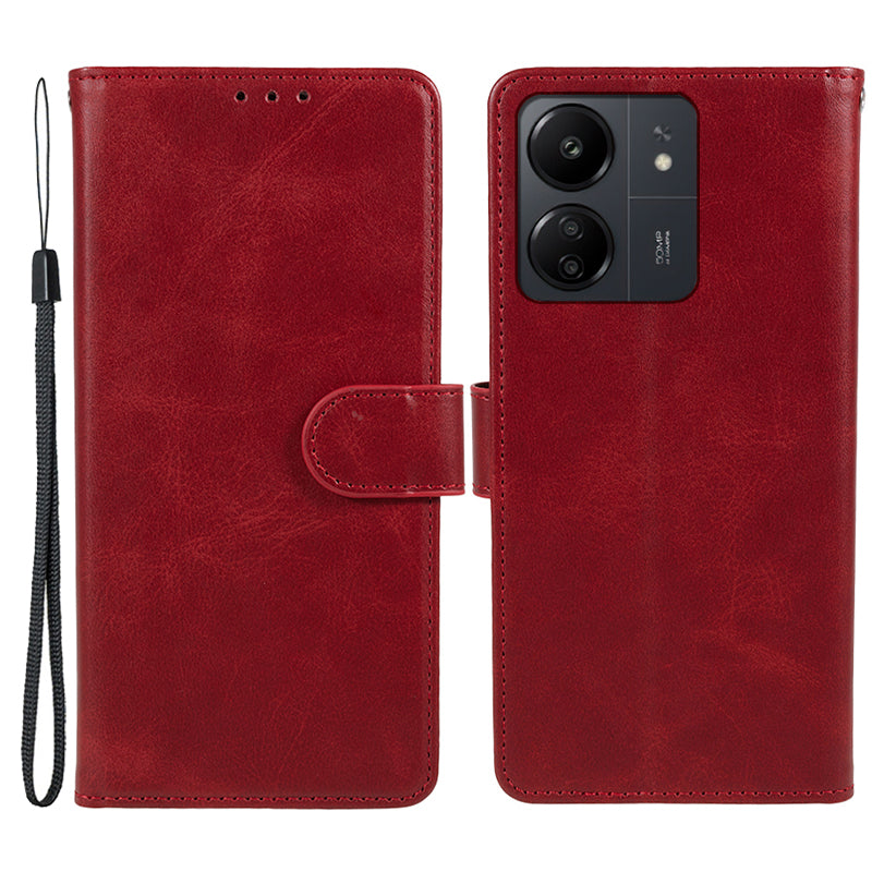 Magnetic Phone Case for Xiaomi Redmi 13C 4G / Poco C65 4G PU Leather Wallet Stand Cover - Brown