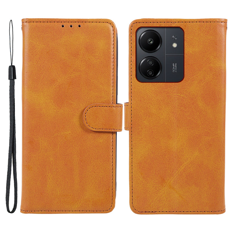 Magnetic Phone Case for Xiaomi Redmi 13C 4G / Poco C65 4G PU Leather Wallet Stand Cover - Brown