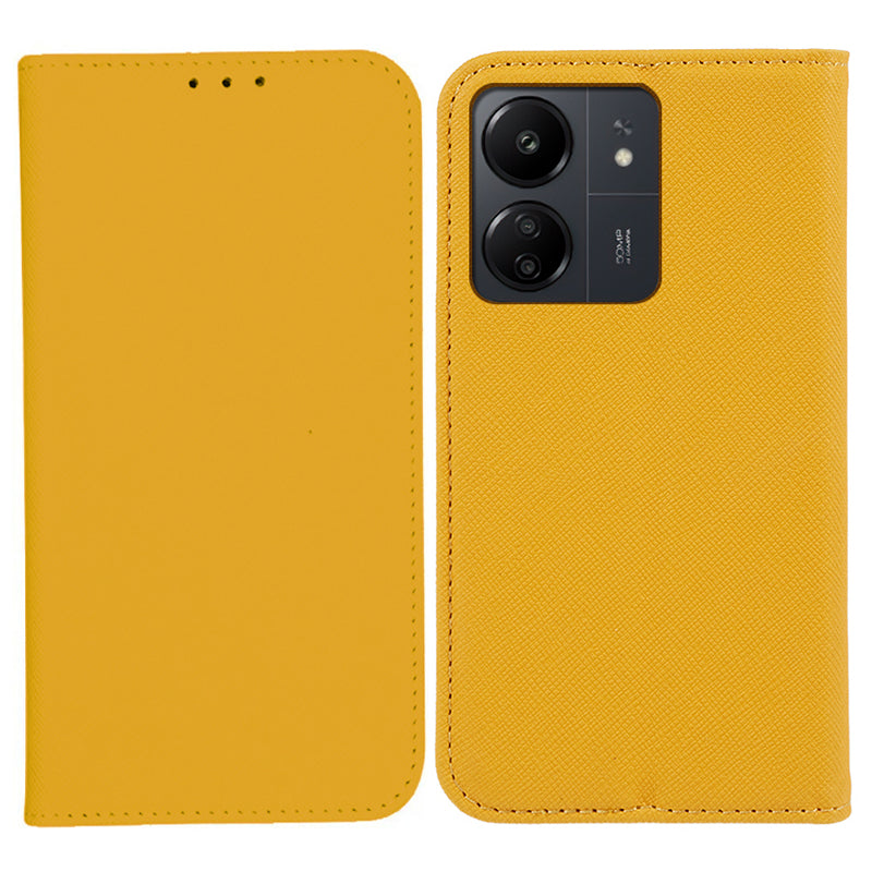 For Xiaomi Redmi 13C 4G / Poco C65 4G Cell Phone Case Magnetic Flip Stand Wallet Shockproof Cover - Yellow