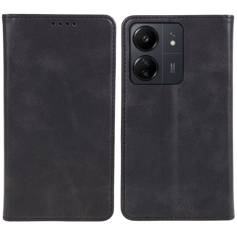 For Xiaomi Redmi 13C 4G / Poco C65 4G Cell Phone Case Calf Texture PU Leather Stand Anti-drop Cover - Black