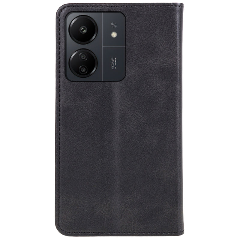 For Xiaomi Redmi 13C 4G / Poco C65 4G Cell Phone Case Calf Texture PU Leather Stand Anti-drop Cover - Black