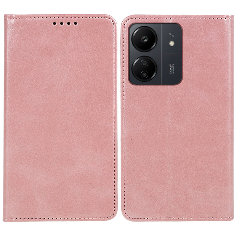 For Xiaomi Redmi 13C 4G / Poco C65 4G Cell Phone Case Calf Texture PU Leather Stand Anti-drop Cover - Black