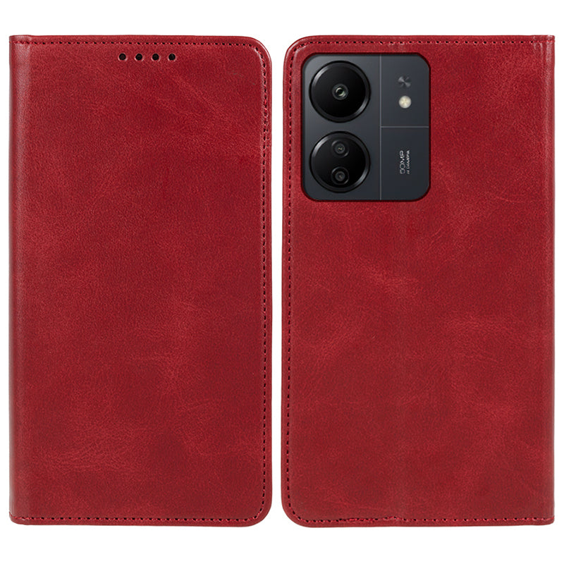 For Xiaomi Redmi 13C 4G / Poco C65 4G Cell Phone Case Calf Texture PU Leather Stand Anti-drop Cover - Black