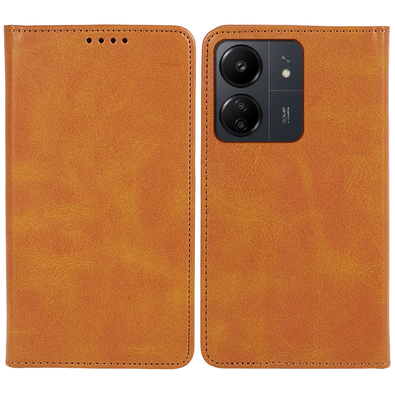 For Xiaomi Redmi 13C 4G / Poco C65 4G Cell Phone Case Calf Texture PU Leather Stand Anti-drop Cover - Black