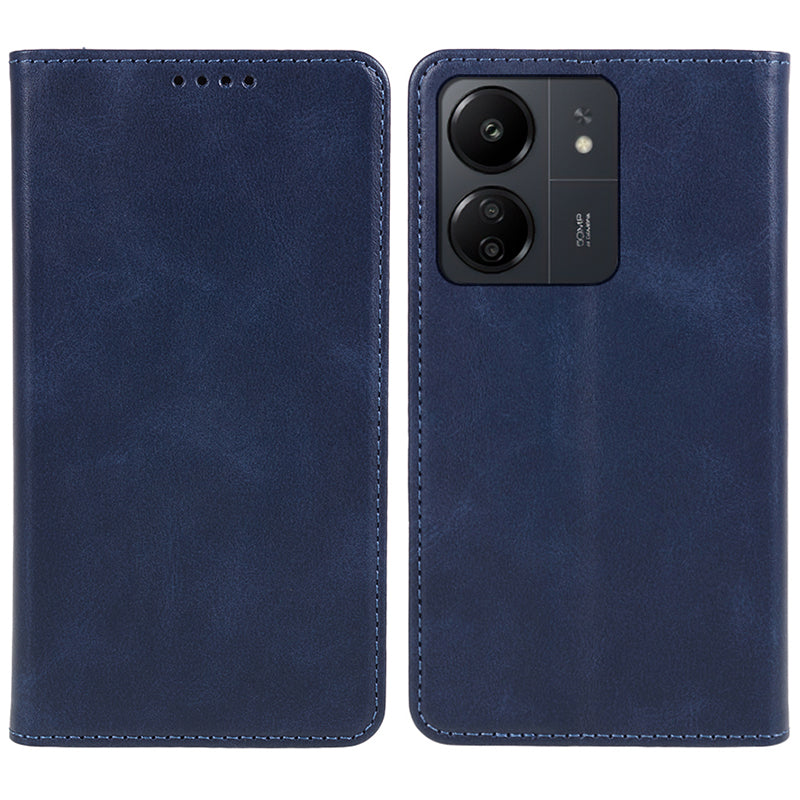 For Xiaomi Redmi 13C 4G / Poco C65 4G Cell Phone Case Calf Texture PU Leather Stand Anti-drop Cover - Black