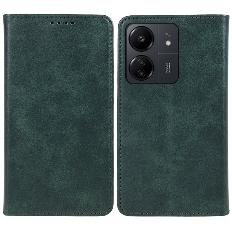 For Xiaomi Redmi 13C 4G / Poco C65 4G Cell Phone Case Calf Texture PU Leather Stand Anti-drop Cover - Black