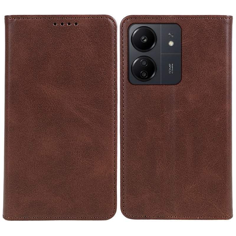 For Xiaomi Redmi 13C 4G / Poco C65 4G Cell Phone Case Calf Texture PU Leather Stand Anti-drop Cover - Black