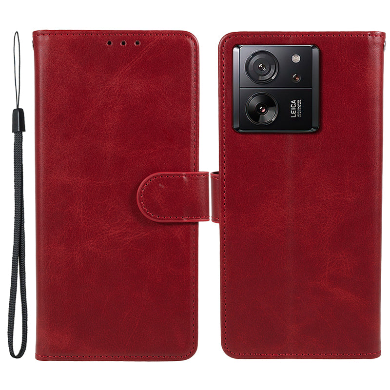PU Leather Phone Cover for Xiaomi 13T / 13T Pro / Redmi K60 Ultra Case Wallet Stand Shell - Red
