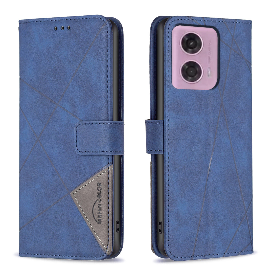BINFEN COLOR BF05 For Motorola Moto G34 5G Wallet Phone Cover Imprinted Leather Case - Blue