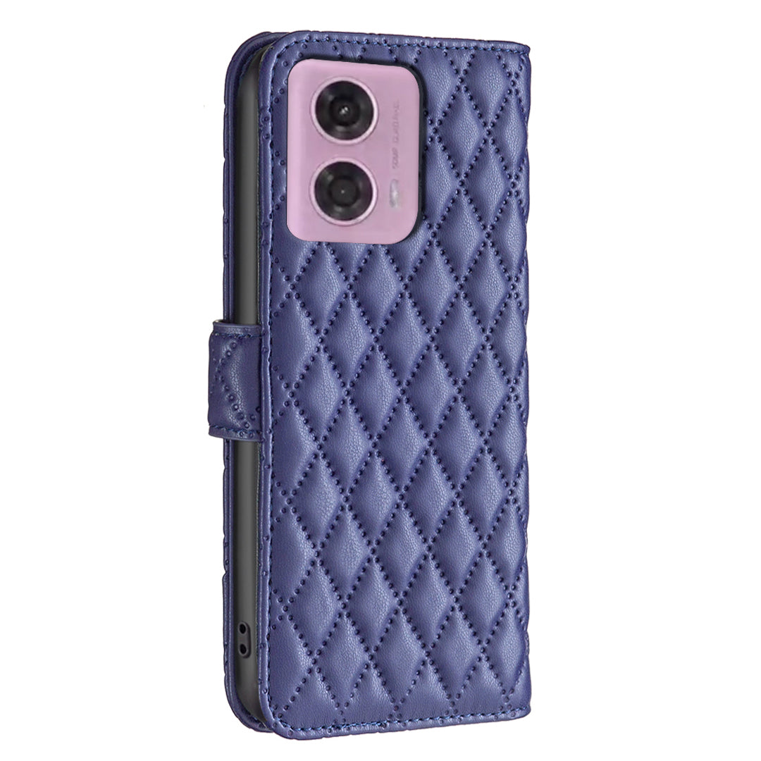 BINFEN COLOR BF Style-14 For Motorola Moto G34 5G Wallet Phone Case Rhombus Grid Pattern - Blue