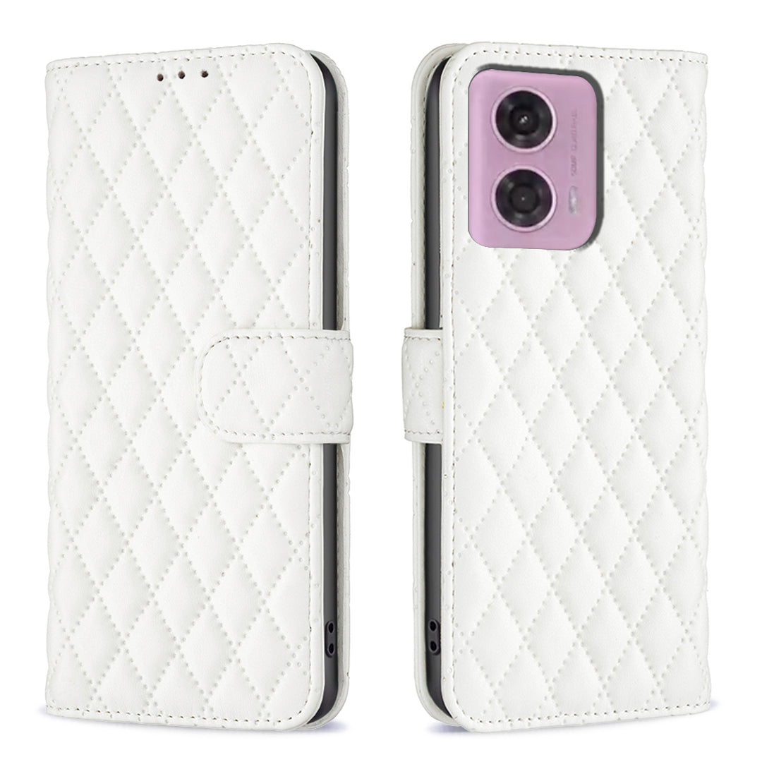BINFEN COLOR BF Style-14 For Motorola Moto G34 5G Wallet Phone Case Rhombus Grid Pattern - Blue