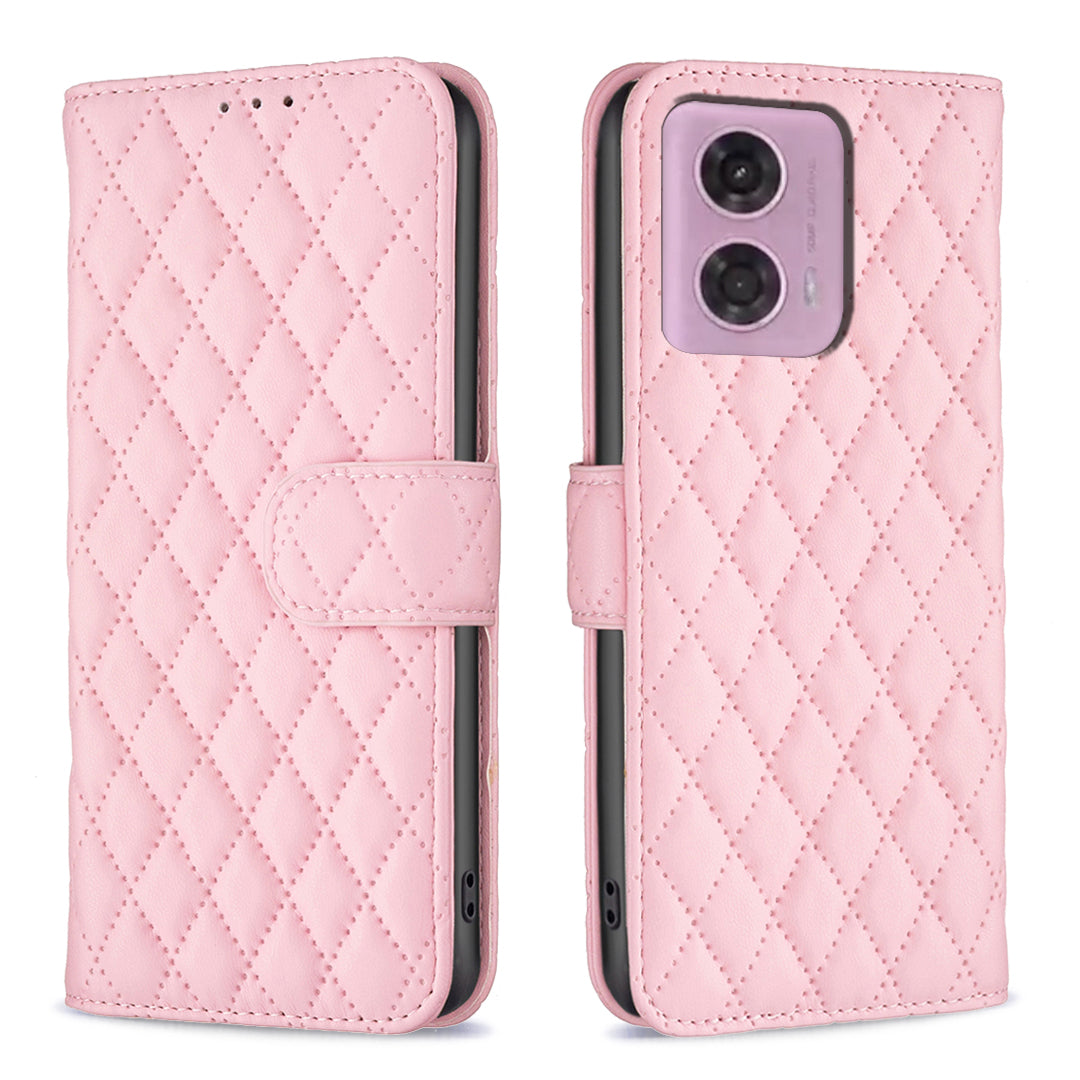 BINFEN COLOR BF Style-14 For Motorola Moto G34 5G Wallet Phone Case Rhombus Grid Pattern - Blue