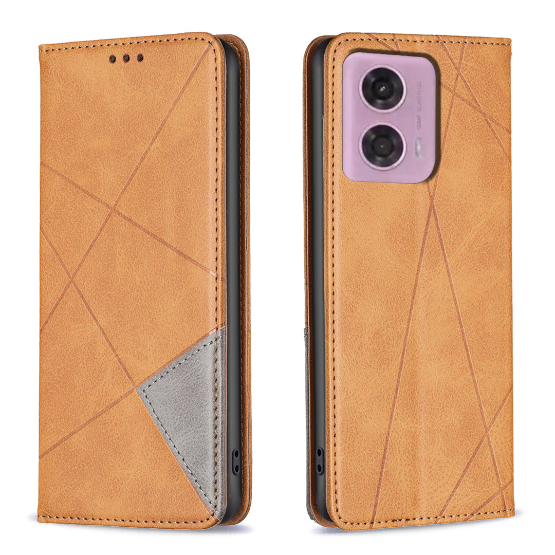 For Motorola Moto G34 5G Imprinted Leather Phone Case with Card Slots - Yellow