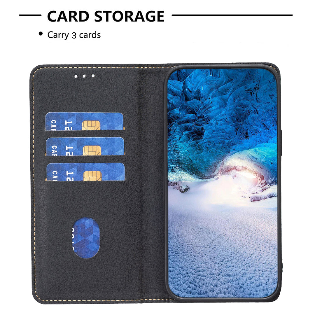 BINFEN COLOR BF18 For Motorola Moto G34 5G Case Card Holder Leather Phone Cover - Black