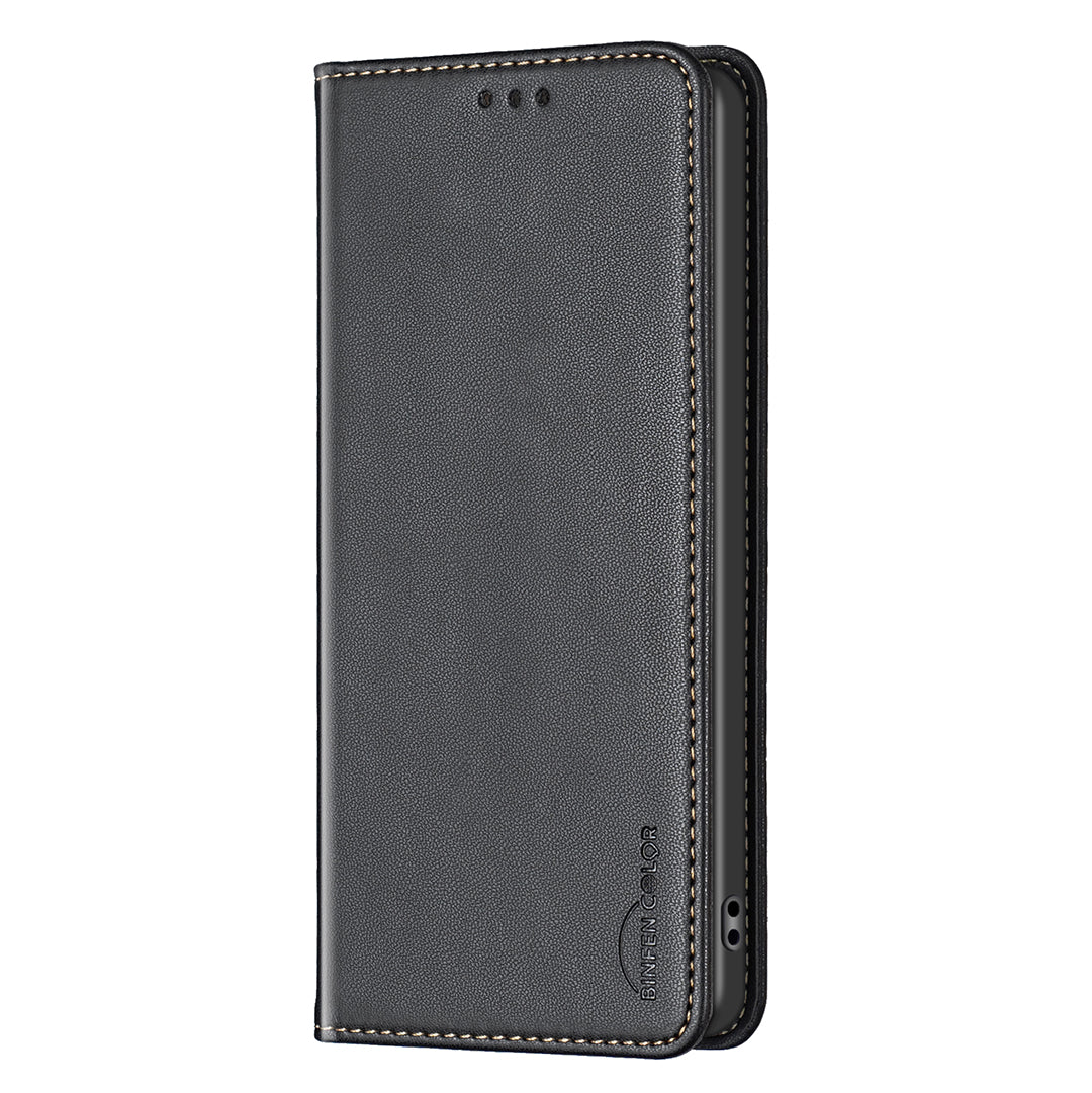 BINFEN COLOR BF18 For Motorola Moto G34 5G Case Card Holder Leather Phone Cover - Black