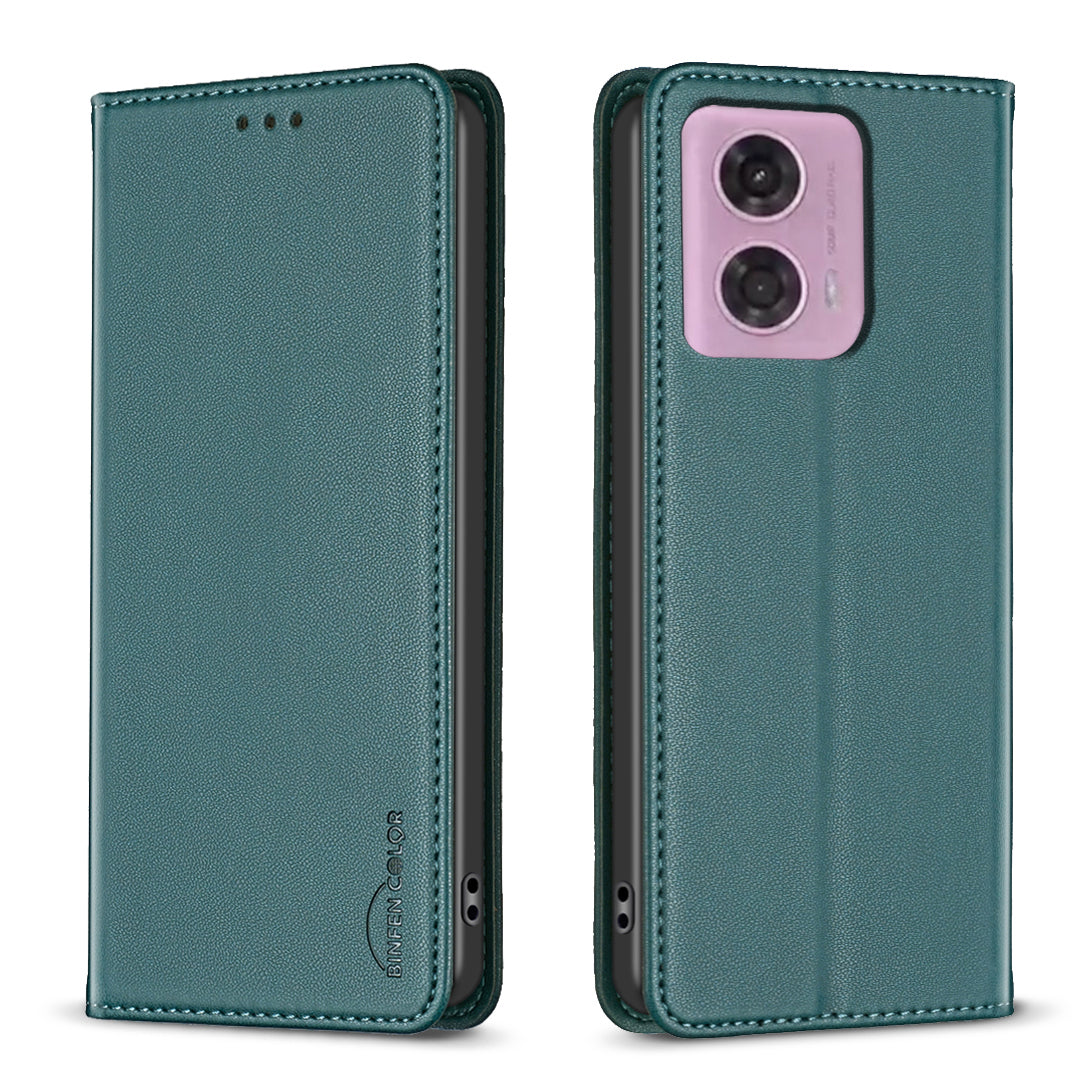 BINFEN COLOR BF18 For Motorola Moto G34 5G Case Card Holder Leather Phone Cover - Black