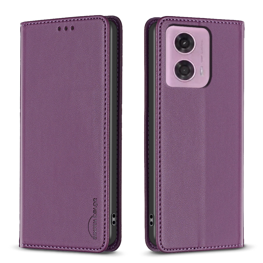BINFEN COLOR BF18 For Motorola Moto G34 5G Case Card Holder Leather Phone Cover - Black