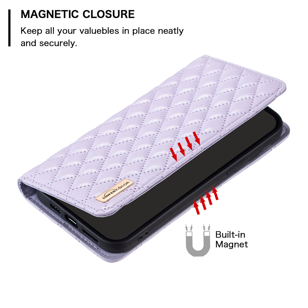 BINFEN COLOR BF Style-16 For Motorola Moto G34 5G Leather Cell Phone Cover with Card Holder Stand Flip Case - Purple